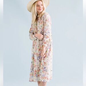 Sonnet James The Poppy Watercolor Floral Button Down Shirt Midi Dress Sz XL